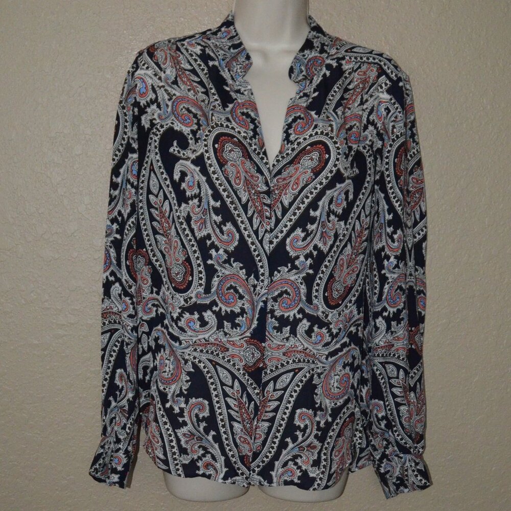 $340 Sz S L'AGENCE Black White Paisley Long Sleeve Silk Blouse
